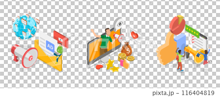 3D Isometric Flat Illustration of Positive PR, Public Relations Strategies 3D Isometric Flat Illustration of Positive PR, Public Relations Strategies 116404819