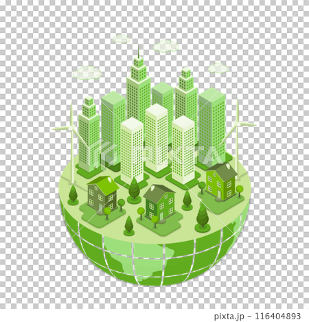 3D Isometric Flat  Illustration of Sustainble Earth, Environmental Care and Protection 116404893