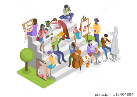 3D Isometric Flat Illustration of Art Society, Collection of Hobbies and Modern Professions 3D Isometric Flat Illustration of Art Society, Collection of Hobbies and Modern Professions 116404894
