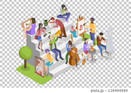 3D Isometric Flat Illustration of Art Society, Collection of Hobbies and Modern Professions 3D Isometric Flat Illustration of Art Society, Collection of Hobbies and Modern Professions 116404894