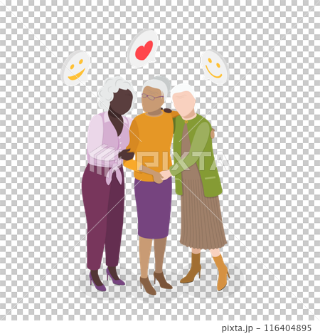 3D Isometric Flat  Illustration of Happy Old Age, Cheerful Elderly Group 116404895