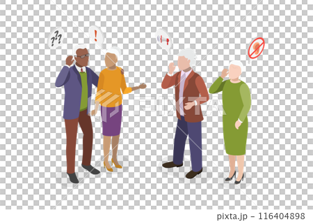 3D Isometric Flat  Illustration of Hearing Disease, Senior Characters with Disability 116404898