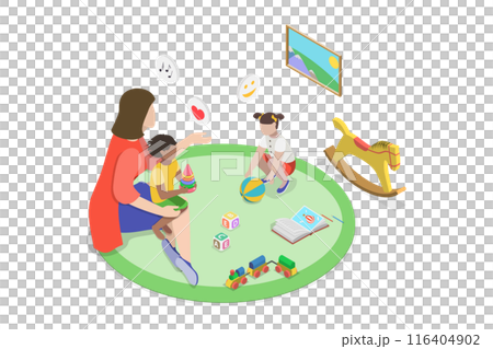 3D Isometric Flat  Illustration of Family Nanny, Babysitting and Daycare 116404902