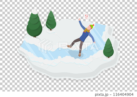 3D Isometric Flat  Illustration of Winter Weather Problems, Dangerous Icy or Slippery Surface 116404904