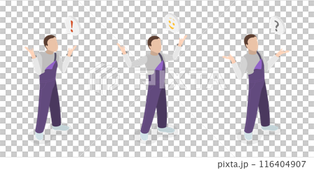 3D Isometric Flat  Illustration of Human Emotions and Body Language, Joy, Confusion, Doubt 116404907