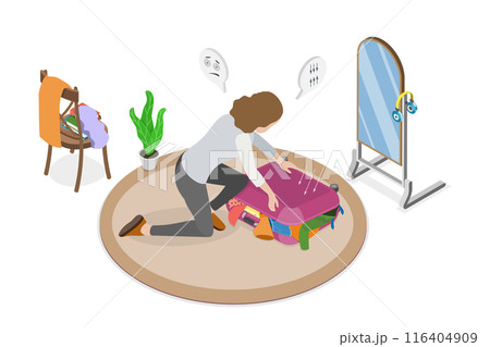 3D Isometric Flat Illustration of Packing Clothes Into Luggage, Packed Baggage 3D Isometric Flat Illustration of Packing Clothes Into Luggage, Packed Baggage 116404909