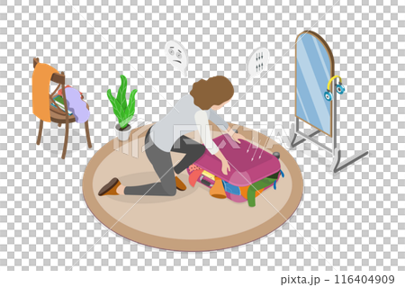 3D Isometric Flat Illustration of Packing Clothes Into Luggage, Packed Baggage 3D Isometric Flat Illustration of Packing Clothes Into Luggage, Packed Baggage 116404909