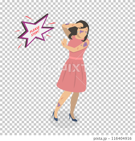 3D Isometric Flat  Illustration of Physical Violence, Sexual Harassment 116404916
