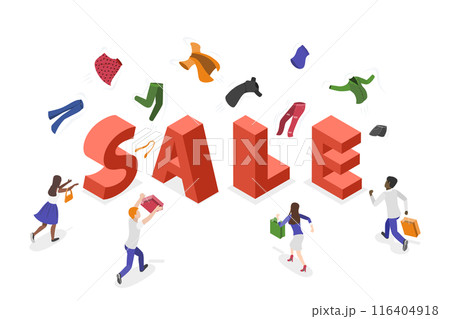 3D Isometric Flat  Illustration of Sale, Great Discount Ads 116404918