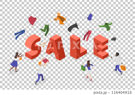 3D Isometric Flat  Illustration of Sale, Great Discount Ads 116404918