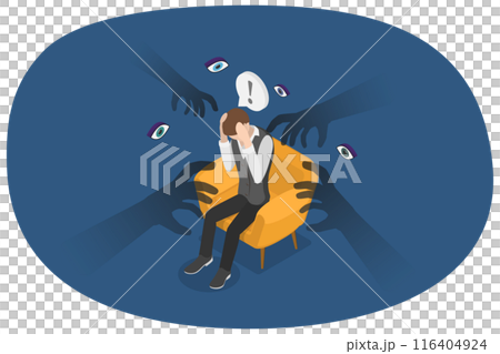 3D Isometric Flat  Illustration of Paranoia, Anxiety, Phobias, Mental Problems 116404924