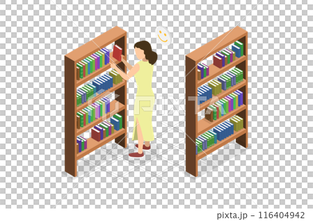 3D Isometric Flat  Illustration of Female Librarian, University Library 116404942