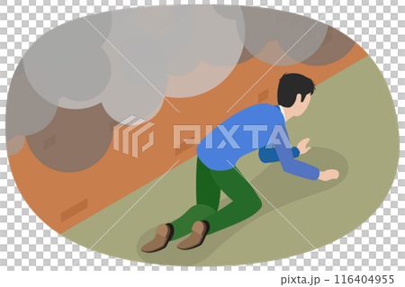 3D Isometric Flat  Illustration of Fire Safety Activity, Avoiding Deadly Smoke and Fumes 116404955