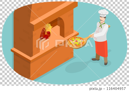 3D Isometric Flat  Illustration of Stone Oven Pizza, Professional Bakery 116404957