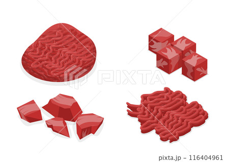3D Isometric Flat  Set of Stuffing Meat Products, Fresh Meat Cuts 116404961