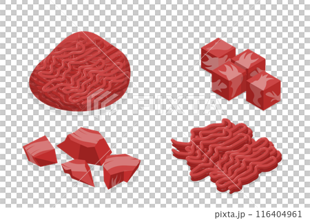 3D Isometric Flat  Set of Stuffing Meat Products, Fresh Meat Cuts 116404961