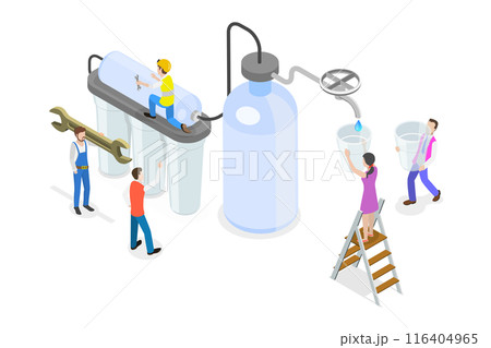 3D Isometric Flat  Illustration of Water Purification Service, Cleansing Liquid by Lowering Contamination 116404965