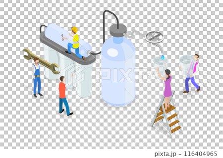 3D Isometric Flat  Illustration of Water Purification Service, Cleansing Liquid by Lowering Contamination 116404965