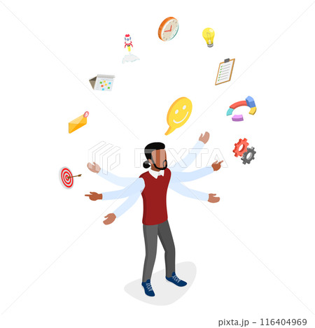 3D Isometric Flat  Illustration of Project Management, Business Multitasking 116404969