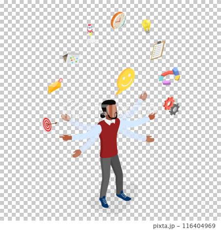 3D Isometric Flat  Illustration of Project Management, Business Multitasking 116404969