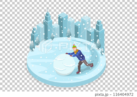 3D Isometric Flat Illustration of Winter Games, Rolling a Big Snowball 3D Isometric Flat Illustration of Winter Games, Rolling a Big Snowball 116404972
