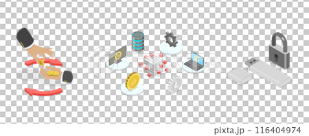 3D Isometric Flat  Illustration of DeFi Decentralized Finance, Blockchain Technology 116404974