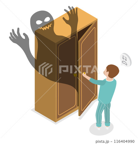 3D Isometric Flat Illustration of Childhood Fears, Children Phobia 3D Isometric Flat Illustration of Childhood Fears, Children Phobia 116404990
