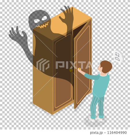 3D Isometric Flat Illustration of Childhood Fears, Children Phobia 3D Isometric Flat Illustration of Childhood Fears, Children Phobia 116404990