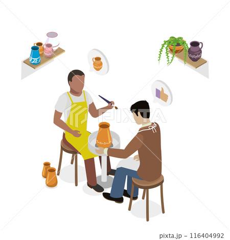 3D Isometric Flat Illustration of Craftsman, Creating and Paint Ceramic Pots 3D Isometric Flat Illustration of Craftsman, Creating and Paint Ceramic Pots 116404992