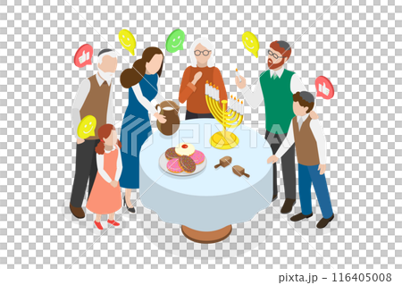 3D Isometric Flat Illustration of Celebrating Hanukkah, Jewish Festival of Lights 3D Isometric Flat Illustration of Celebrating Hanukkah, Jewish Festival of Lights 116405008