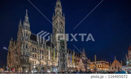 Marienplazt Old Town Square with New Town Hall day to night timelapse hyperlapse. Bavaria, Germany 116405072