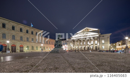 Munich National Theatre on the Max Joseph square day to night transition timelapse. Germany 116405083