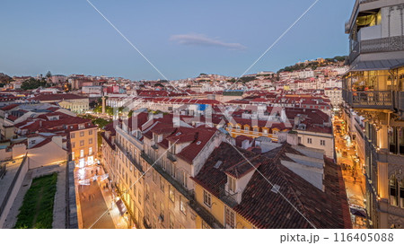 Panorama showing Alfama and Baixa districts of Lisbon aerial day to night timelapse, Portugal Panorama showing Alfama and Baixa districts of Lisbon aerial day to night timelapse, Portugal 116405088