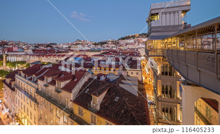 Panorama showing Alfama and Baixa districts of Lisbon aerial day to night timelapse, Portugal Panorama showing Alfama and Baixa districts of Lisbon aerial day to night timelapse, Portugal 116405233