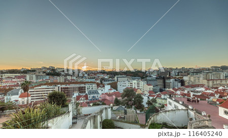 Panorama showing Jardim do Torel timelapse with views to the city center of Lisbon during sunset. Portugal Panorama showing Jardim do Torel timelapse with views to the city center of Lisbon during sunset. Portugal 116405240