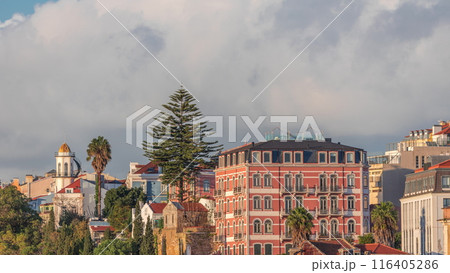 Jardim do Torel timelapse with views to the city center of Lisbon during evening. Portugal 116405286