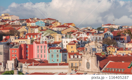Colorful houses and residential buildings timelapse in Arroios district Lisbon, capital city of Portugal. 116405287