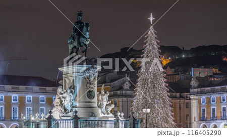 Commerce square illuminated and decorated at Christmas time in Lisbon night timelapse. Portugal Commerce square illuminated and decorated at Christmas time in Lisbon night timelapse. Portugal 116405290