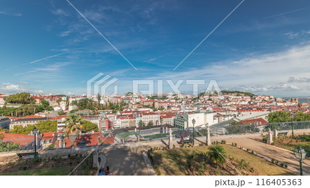 Panorama showing aerial view over the center of Lisbon timelapse from Miradouro de Sao Pedro de Alcantara Panorama showing aerial view over the center of Lisbon timelapse from Miradouro de Sao Pedro de Alcantara 116405363