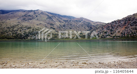 View of mountain and Kournas on the island of Crete. Greece. Nature, landscape View of mountain and Kournas on the island of Crete. Greece. Nature, landscape 116405644