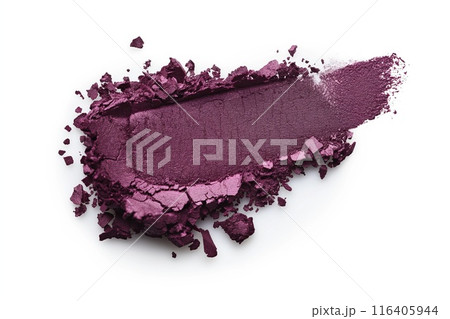 Eyeshadow sample isolated on white background. Crushed purple metallic eyeshadow. Closeup of a makeup product 116405944