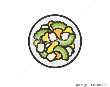 ゴーヤチャンプルーのアイコン（線画カラー）のイラスト 116406156