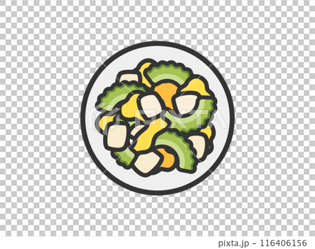 Illustration of Goya Chanpuru icon (line drawing color) 116406156