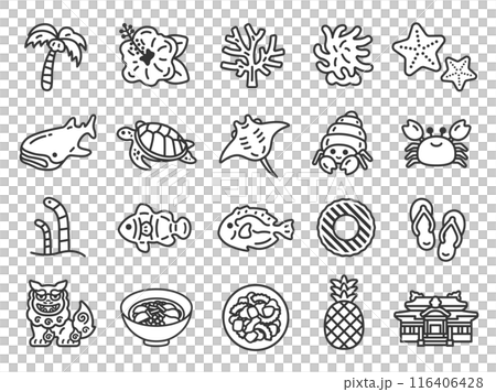 沖繩各種圖示的插圖（線圖） 116406428