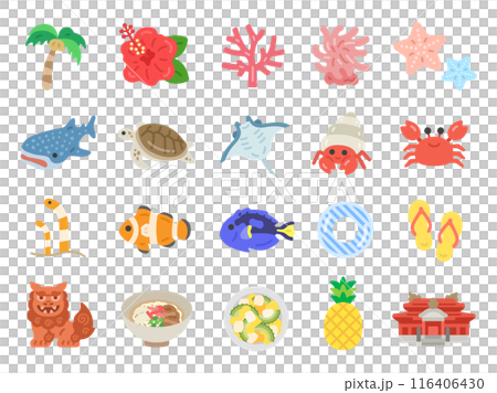 Illustration of various Okinawa icons Illustration of various Okinawa icons 116406430