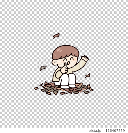 Illustration of kids playing with fallen leaves and acorns 116407259