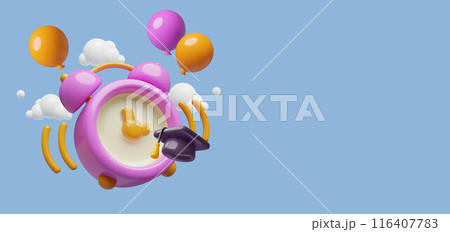 Back to school 3D vector background with alarm clock student cap holiday balloons and copy space Back to school 3D vector background with alarm clock student cap holiday balloons and copy space 116407783