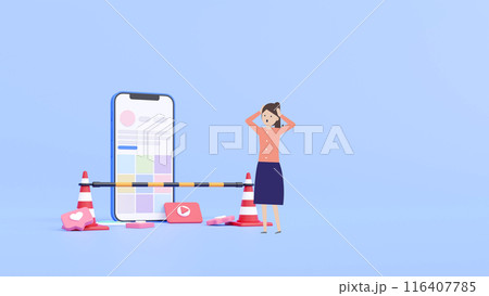 Mixed 2D 3D|SNSのアカウントが凍結されて利用を制限されて困っている若い日本人女性 Mixed 2D 3D|SNSのアカウントが凍結されて利用を制限されて困っている若い日本人女性 116407785