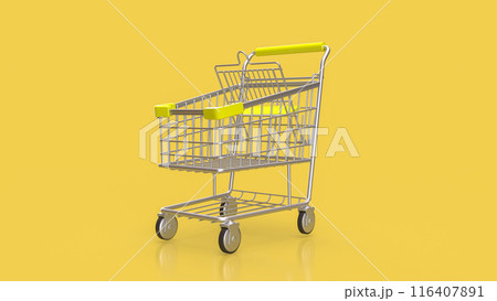 The shopping cart on yellow Background 3d rendering. The shopping cart on yellow Background 3d rendering. 116407891
