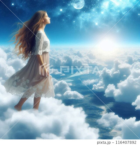 雲の上のドレスを着た女性 雲の上のドレスを着た女性 116407892